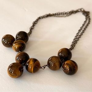 Women’s semi precious stones  round tiger eye necklace~ handmade